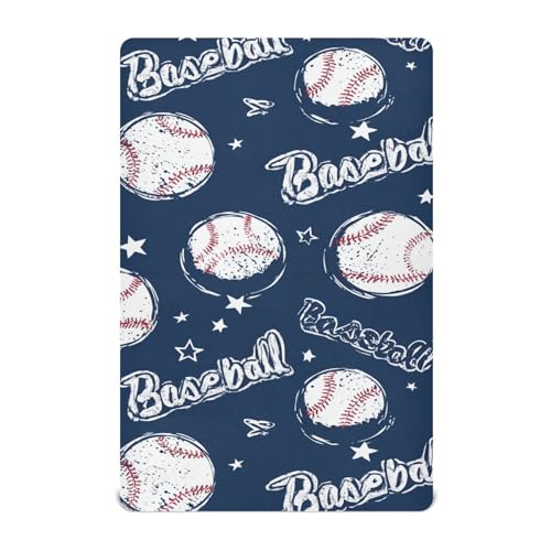 Image of Baby Crib Sheet Star Baseball Sport Crib Mattress for Boys and Girls Playard Sheet Soft Breathable Fitted Baby Mattress Cover 52x28in