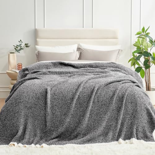 Image of Snuggle Sac Soft Warm Bed Blanket Oversized Twin XL 66x90 inch, Super Soft Warm Blankets for Bed, Living Room, Luxurious Microfiber Blanket Dupes, Heather Black, 66x90 inches