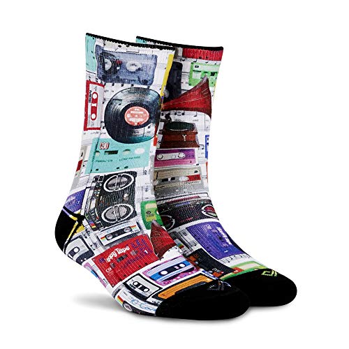 Image of DYNAMOCKS Men & Women Crew Length Socks (Comic+Cassettes)(Combo Pack of 2; Multicolour; Anti-Odour; Breathable; Durable) (Small-Fits Shoe Size India /UK 4-7)(Large-Fits Shoe Size India /UK 8-10)