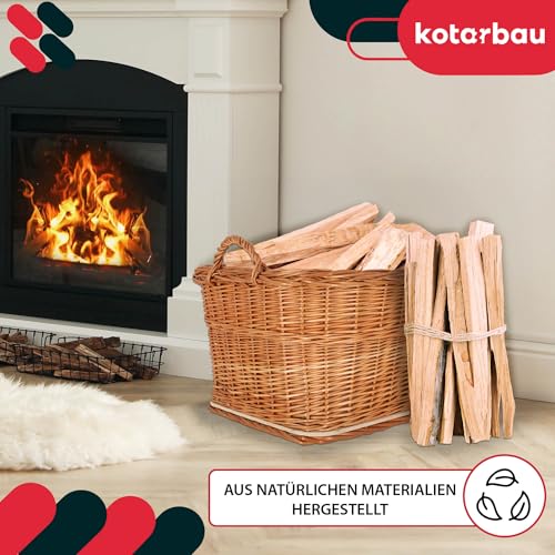 KOTARBAU® Weidenkorb für Brennholz - Holzkorb für Kaminholz - Erntekorb - 60x50 cm - Kaminholzkorb mit Henkel - Holz Tragekorb - Brennholzkorb - Weide - Natürlich - Naturfarbe