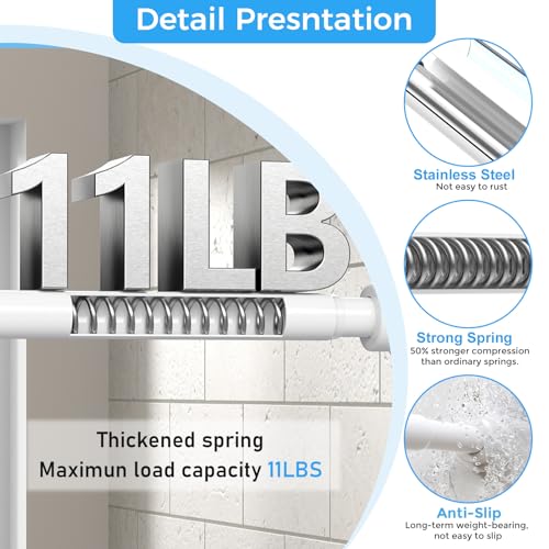 Image of Shower Rods 31-63 inch 2Pcs White Spring Tension Curtain Rod Adjustable