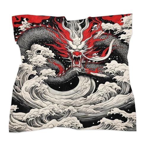 Japanese Style Dragon Wave Fashion Kerchief for Women Men Soft Satin Head Scarf Hair Scarves Bandana Custom Gifts3
