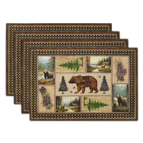 Rustic-Lodge-Bear-Deer-Placemats-4-Pcs-Vintage-Cabin-Pine-Cone-Plaid-Place-Mats-Heat-Resistant-Non-Slip-Cotton-Linen-Dining-Table-Mats-Home-Kitchen-Decor-18-x-12-Inch Rustic Lodge Bear Deer Placemats 4 Pcs Vintage Cabin Pine Cone Plaid Place Mats Heat Resistant Non Slip Cotton Linen Dining Table Mats Home Kitchen Decor 18 x 12 Inch
