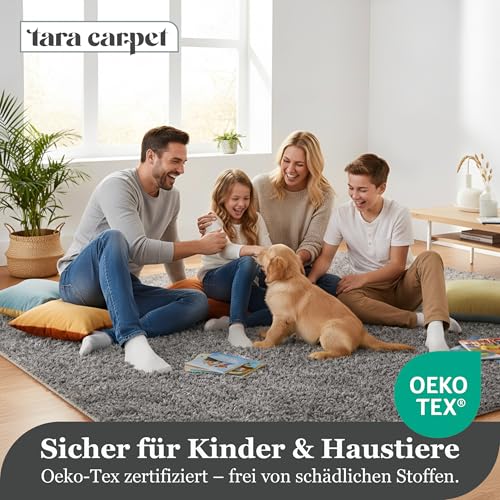 Taracarpet Shaggy Teppich Wohnzimmer Venezia Hochflor Langflor Teppiche modern Anthrazit 060x090 cm