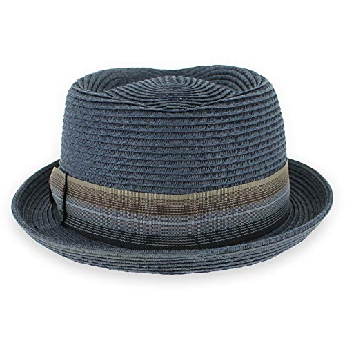 Image of Belfry Men /Women Summer Straw Pork Pie Trilby Fedora Hat in Blue, Tan, Black