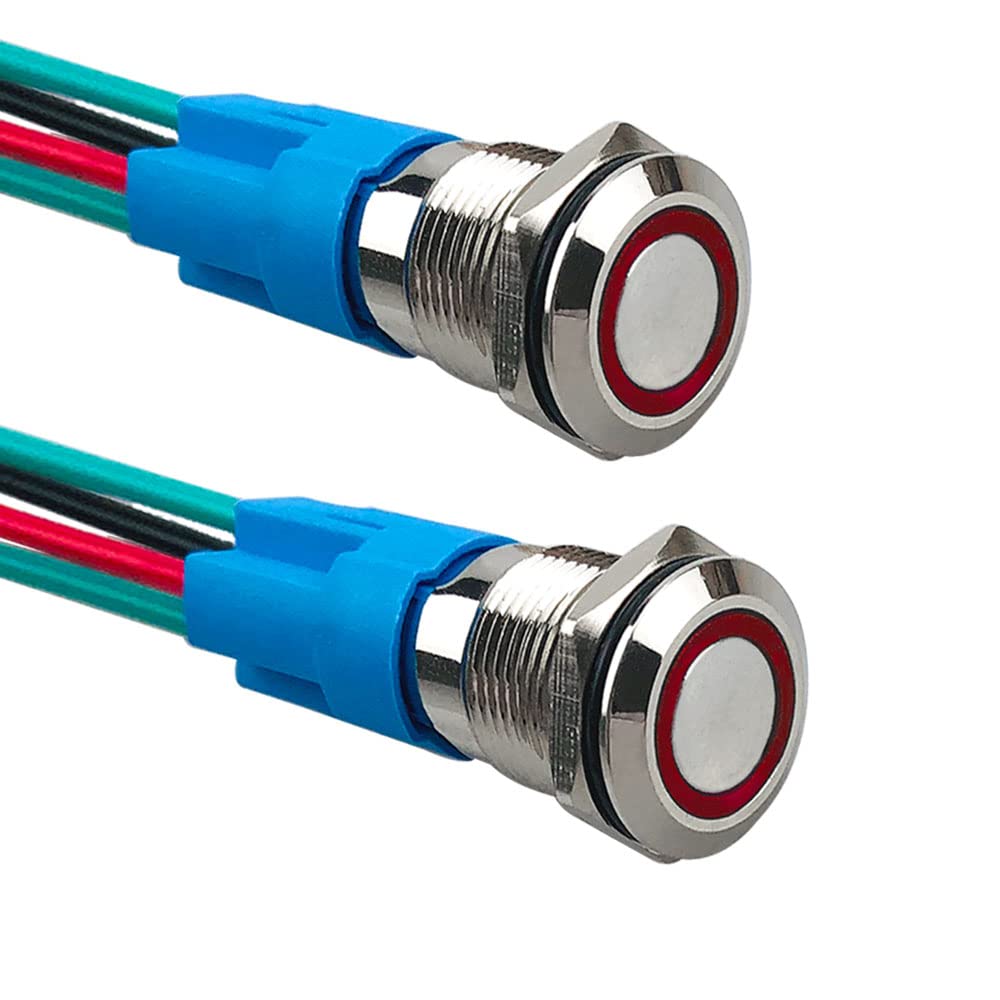 Interrupteur Bouton-poussoir Aiqeer 19mm - 12V/24V 5A - Étanche IP67 - LED Bleu Bouton Poussoir Led