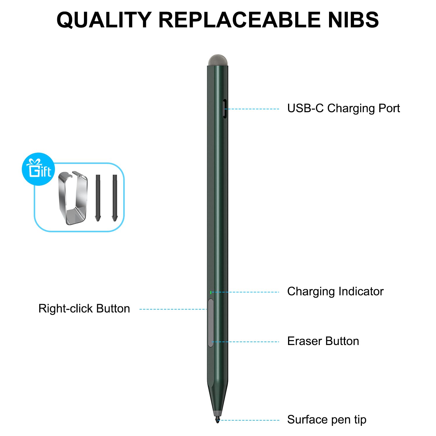 KOKABI Penna per Surface con 1024 Pressione, Doppio Magnete Incorporato, Compatibile con Surface Pro X/8/7/6/5/4/3, Surface Go 3/Book 3/Laptop 4/Studio 2, VivoBook Flip 14 (Grigio)