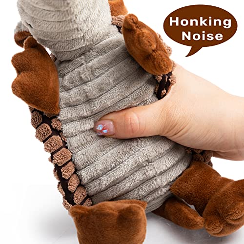 Image of Hollypet Plush Dog Squeaky Toy Stuffed Armadillo Animal Pet Puppy Chew Toys with Clean Teeth for Small Medium Large All Breed Sizes Dogs, Brown, 8 in