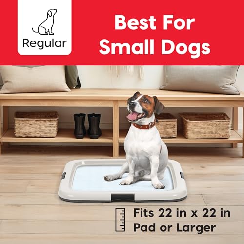 Image of IRIS USA Pee Pad Holder for Dogs and Puppies, Potty Training Tray with Secured Latches, Non-Skid Feet, Leak Protection, Easy Clean Surface, Fits 22 inchx 22 inch Puppy Pads Size or Larger, Dark Gray