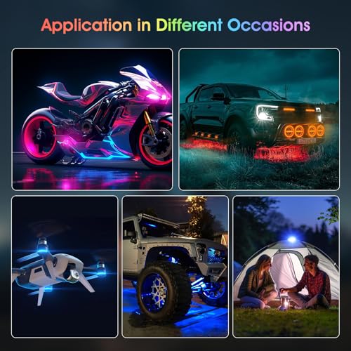 Mineup 4 Stück Kabellose Led Lichter, 8 Farbiges Strobe Drone Light, Fernbedienung Blitzlicht mit Fernbedienung, USB-Aufladung Antikollisionslichter,LED Flugzeug Blitzlicht für Drohne Motorrad