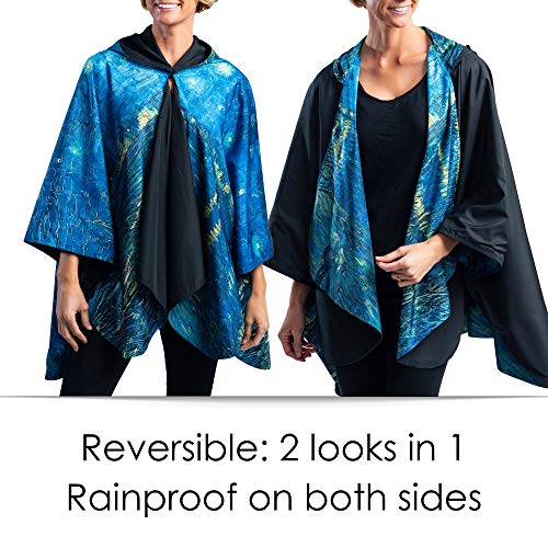 RainCaper van Gogh Over the Rhone Womens Rain Cape Poncho with Hood Reversible2