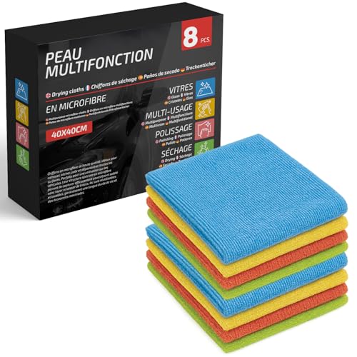 VENTUX GEAR 8X Chiffons Microfibre 40×40 cm – Lot de 4 | Ultra Absorbants & Multi-Usages | Nettoyage Auto, Cuisine, Vitres & Maison