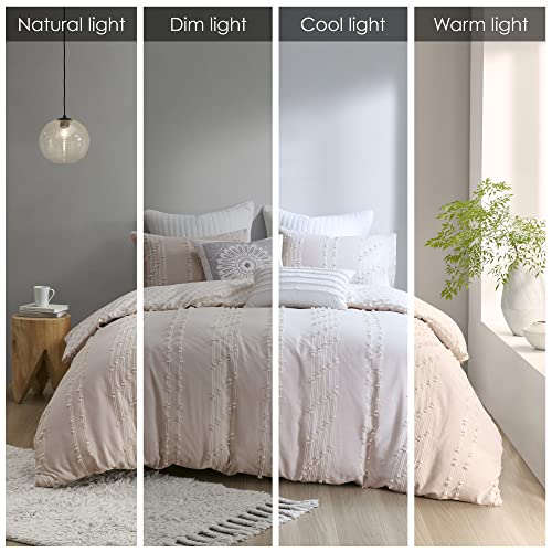 Image of INK+IVY 100% Cotton Comforter Set Trendy Stripe Textured Design, Modern Down Alternative, All Season Cozy Bedding with Matching Shams, Full /Queen, Blush Reversible Stripes