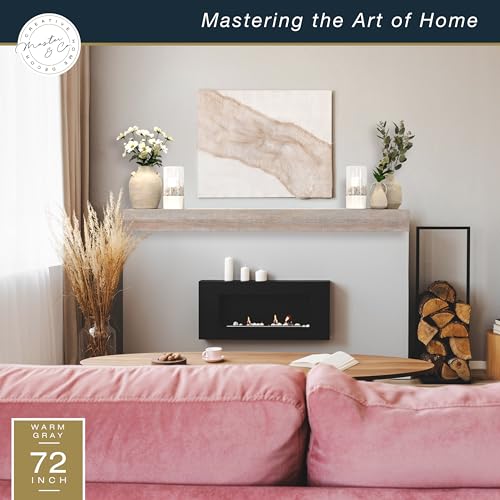 Image of MCS 60-Inch Mantel, Master & Co Warm Gray Finish Solid Wood Floating Fireplace Mantel, Long Floating Shelf for Livingroom with Wood Cleat Hanging System, Photo and Home Decor Display Shelf