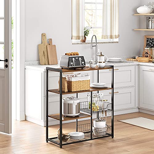VASAGLE keukenplank, staande plank met 2 metalen manden, bakkersplank met haken en planken, magnetronplank, 80 x 35 x 95… - Image 7
