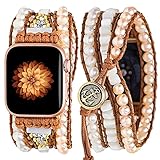 Somesame Natural Pearl Boho Beaded Bracelets Compatible with Apple Watch Band 41mm 40mm 38mm 42mm(S10) Women,Multilayer 3 Wraps Handmade Watch Strap Wristbands for iWatch SE Series 10 9 8 7 6 5 4