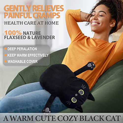 Image of Large Microwave Heating Pad with Washable Cover 21 * 12 inch Microwavable Heating Pads for Cramps, Back, Neck Shoulder Pain Relief, Cordless Weighted Moist Heat Pack, Black Cat