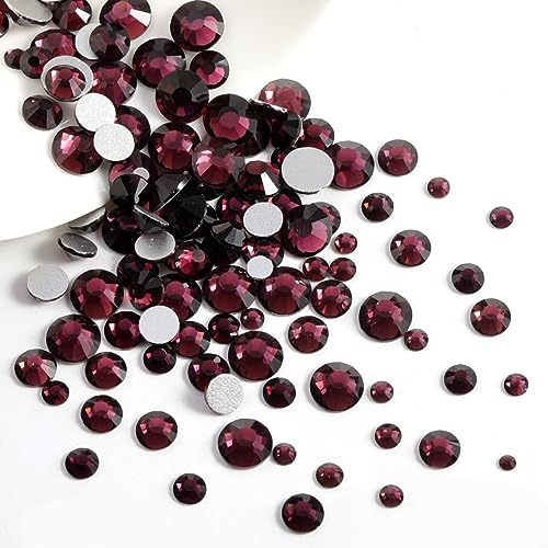 Image of Beadsland Rhinestones for Makeup,8 Sizes 2500pcs Burgundy Flatback Rhinestones Face Gems for Nails Crafts with Tweezers and Wax Pencil,Amethyst,SS4-SS30