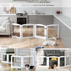 PAWLAND Dog Gate for The Doorways House Stairs Foldable Freestanding Indoor Pet Gate for Dogs Wooden Puppy Safety Fence 80" Wide 24" Height 4 Panels White PAWLAND Dog Gate for The Doorways House Stairs Foldable Freestanding Indoor Pet Gate for Dogs Wooden Puppy Safety Fence 80 Wide 24 Height 4 Panels White