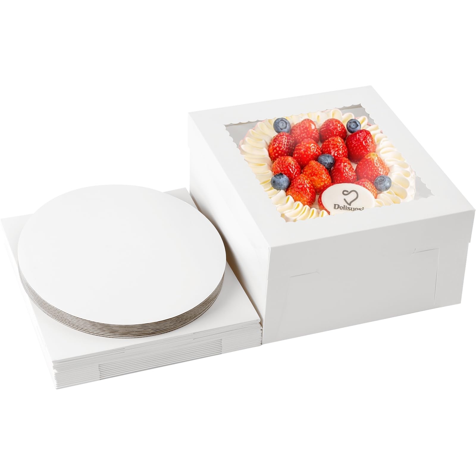 Mcfleet 10 Scatole Per Torte Alte Con Finestra – 30,5x30,5x15,2 Cm, Contenitori Per Torte A Più Piani, Cartone Bianco Con Coperchio, Ideali Per Feste E Matrimoni