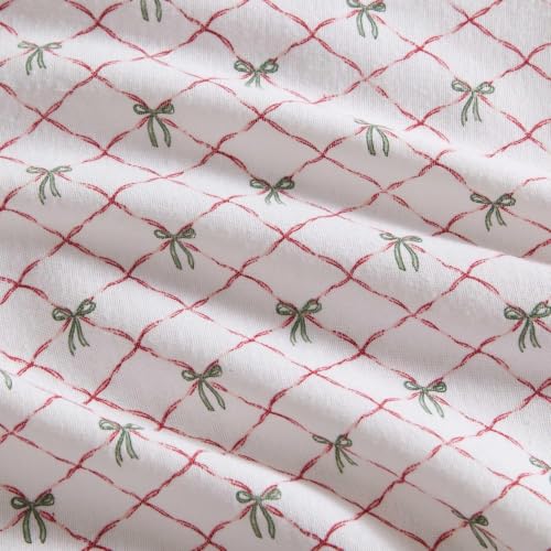 Image of Martha Stewart - Flannel Sheets King Size, Anti-Pilling & Wrinkle Resistant Cotton, Touchably Soft for All-Season Comfort - Bed Sheets with Matching Pillowcases & Fitted Sheet (Holiday Bows Red)
