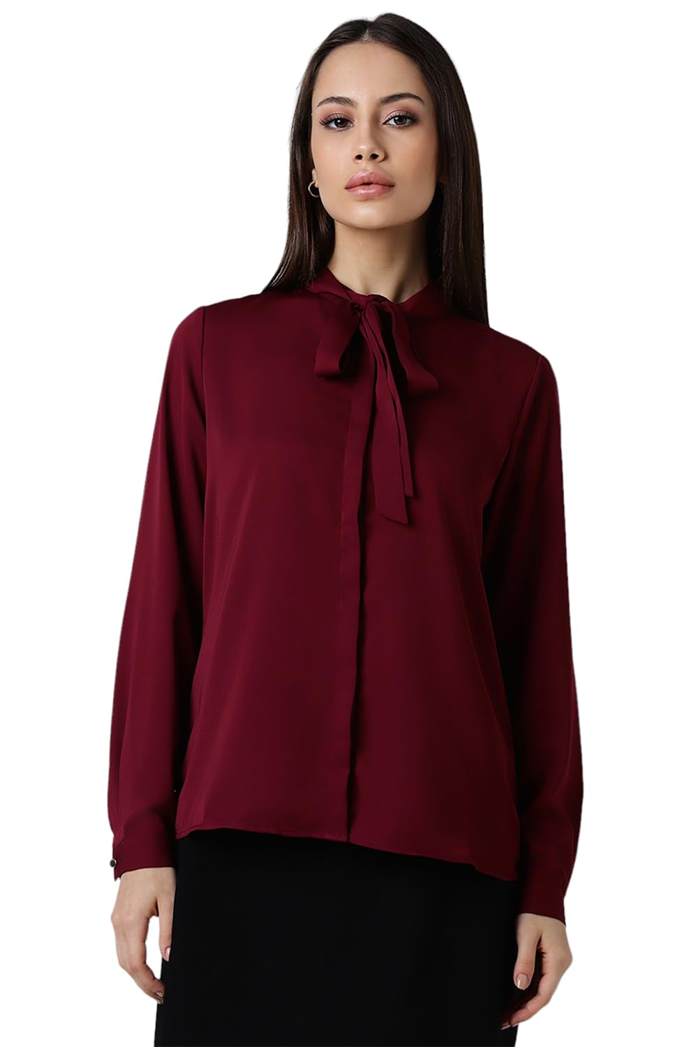 Van HeusenWomen's Regular Fit Full Sleeve Tie Neck Formal Top