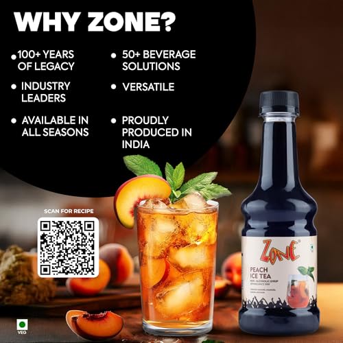 Image of Zone Peach Iced Tea Syrup 300ml | Fresh Natural Flavor for Mocktails, Cocktails, Lemonades, Iced Teas & More | 12+ Flavours
