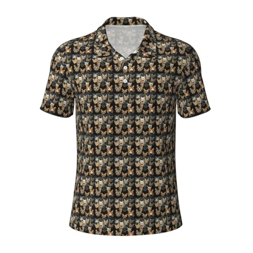 Polo respirant pour homme motif chat haut à séchage rapide coupe droite
