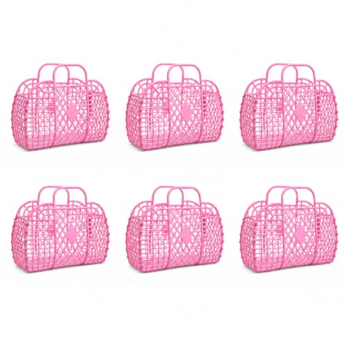 FERNVALE 6Pcs Retro Style Jelly Tote Bag 22x10x22.5cm PVC Beach Shopper Basket Reusable Mesh Storage Caddy Retro Shopping Bag Bathroom Tidy Organizer Peg Bag Storage for Toys Picnic Shower