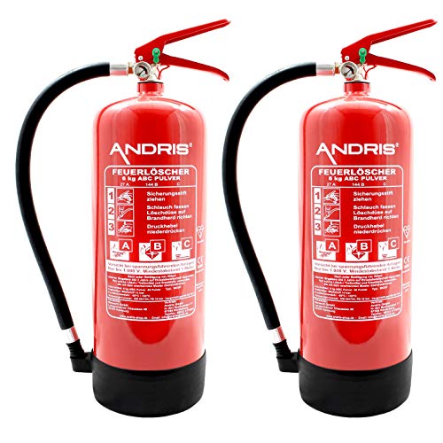 2X Orig. ANDRIS® Marken-Feuerlöscher 6kg ABC Pulverlöscher mit Manometer EN 3 inkl. Wandhalterung, ANDRIS® Prüfnachweis mit Jahresmarke & Orig.