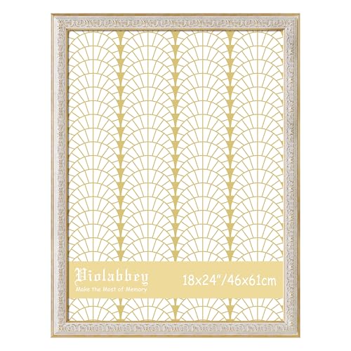 Image of VIOLABBEY 18x24 Poster Frame White, Vintage Frames Ornate without Mat | Ornate Antique Frame, Fits 18x24 Photos for Wall Hanging, HD Plexiglass, Wall Decor