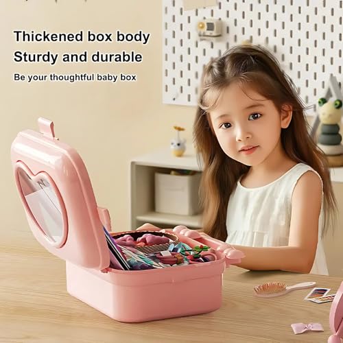 Image of KiZY Girl Kid Hair Accessories Storage Box | Hair Ties-Clips, Bow-Ribbon-Headband, Jewelry Organizer | Portable Case | Available in Multiple Design-Color. (Pack of - 2, Pink Suitcase)