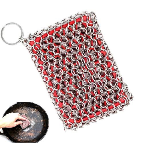 VOSSOT Nettoyeur de Casseroles en Fonte, Nettoyeur de Fonte en Cotte de Chaîne, Éponge à Récurer la Vaisselle Brosse de Nettoyage en Cotte de Mailles pour Les Poêles Les Grils Poêle en Fonte Cocotte