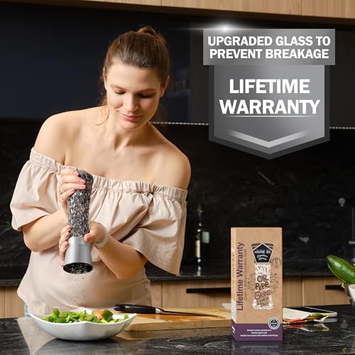 Image of HOME EC Original Stainless Steel Salt or Pepper Grinder 1pk - Adjustable Ceramic Sea Salt Grinder or Pepper Mill - Tall Glass Spice Shaker - Spice Mill (Diamond Facet)