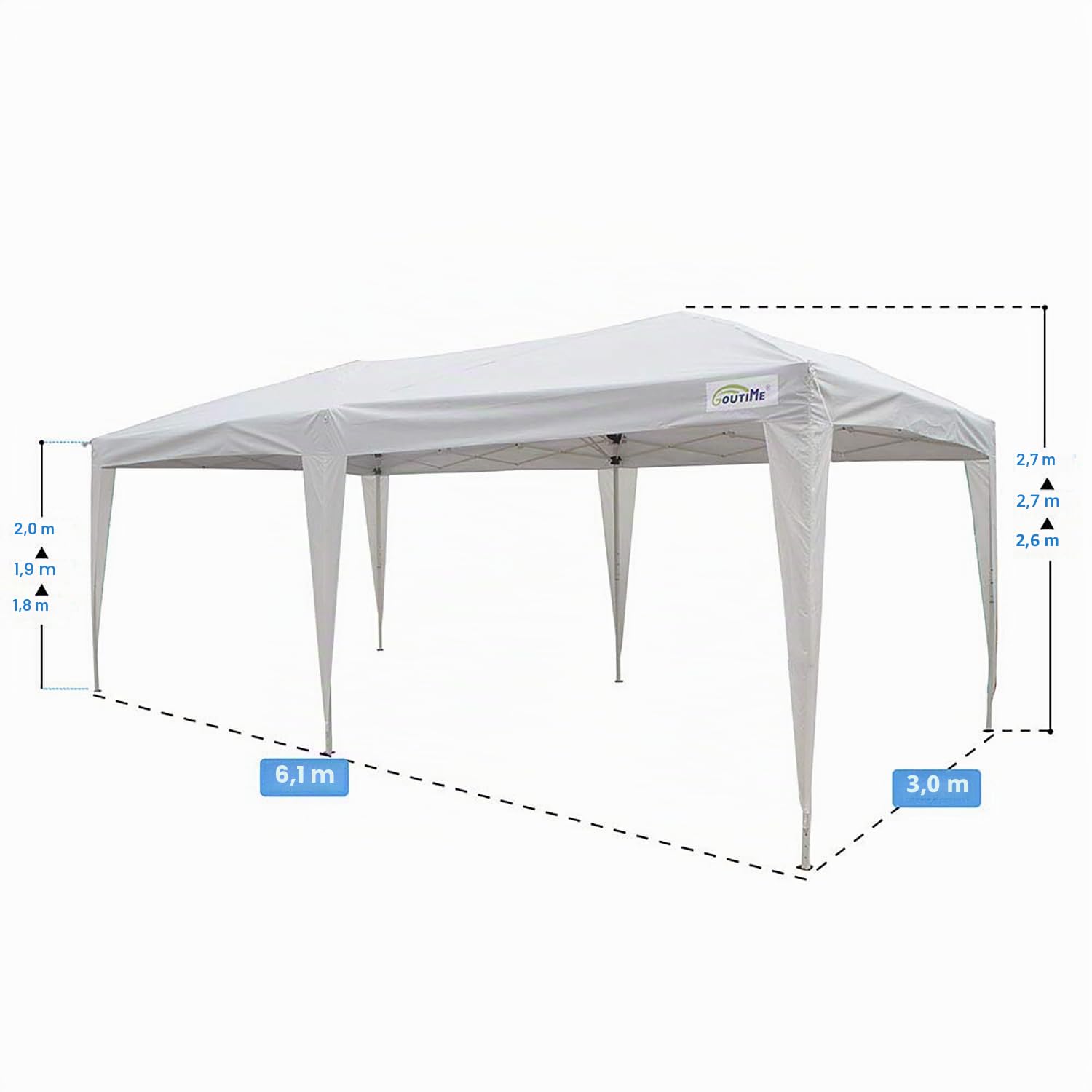 Goutime Faltpavillon Pavillon Partyzelt Wasserdicht 3x6m Mit 4 Seitenwänden Und Tasche Mit Rädern,Gartenpavillon für Hochzeiten,Freien,Garten,partyzelt（Weiß）