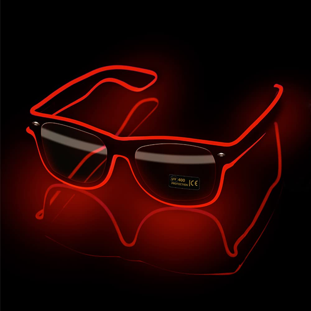ZFVEN Led Glasses Light up El Wire Neon Rave Glasses Glow Flashing LED Sunglasses Costumes For Party, EDM, Halloween (Red)