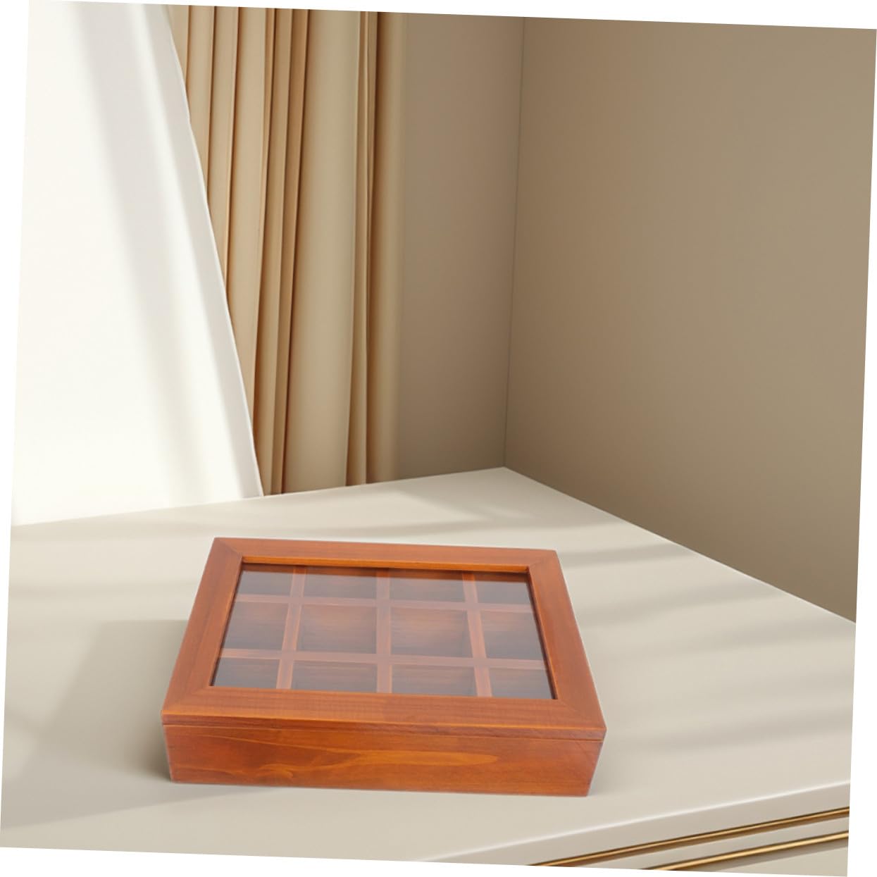 Boîte à Sachets De Thé En Bois 12 Compartiments 30,99 x 26,5 x 6 Cm Avec Couvercle Acrylique Transparent Hermétique Organisateur Maison Bureau Voyage