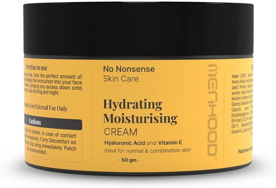 Menhood Hydrating Moisturising Cream with Hyaluronic Acid & Vitamin E | For Normal to Combination Skin | Non-Greasy & Lightweight | Fast Absorbing | Oil Free Face Moisturizer
