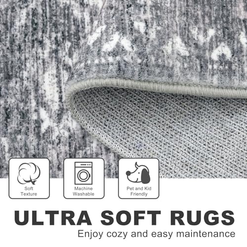 KILOCOCO Boho Kitchen Runner Rug 2x5 Washable Runner Rug Soft Runners for Hallways Non Slip Printed Distressed Laundry Room Rugs, Low-Pile Runners for Entryway Bedroom Living Room, Grey