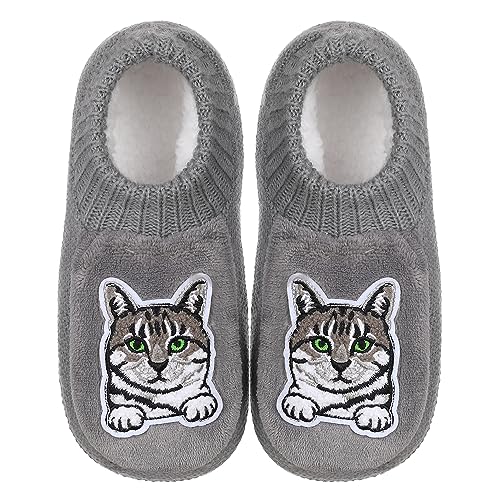 ZYZX Calze a Pantofola da Casa Donna Gatto Cartone Animato Invernali Morbidi Maglieria Pantofola Calzini Antiscivolo Divertenti Carina Natale Regalo
