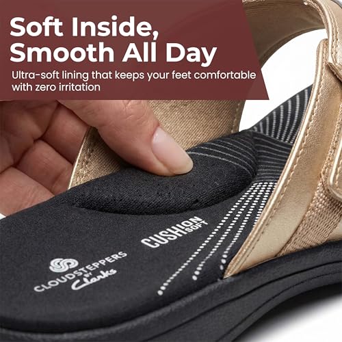 Image of Clarks Womens Breeze Sea Flip-Flop Sandals - Comfortable Flip Flop with Adjustable Hook and Arch Support - Casual Summer Wearing Cloudsteppers for Everyday