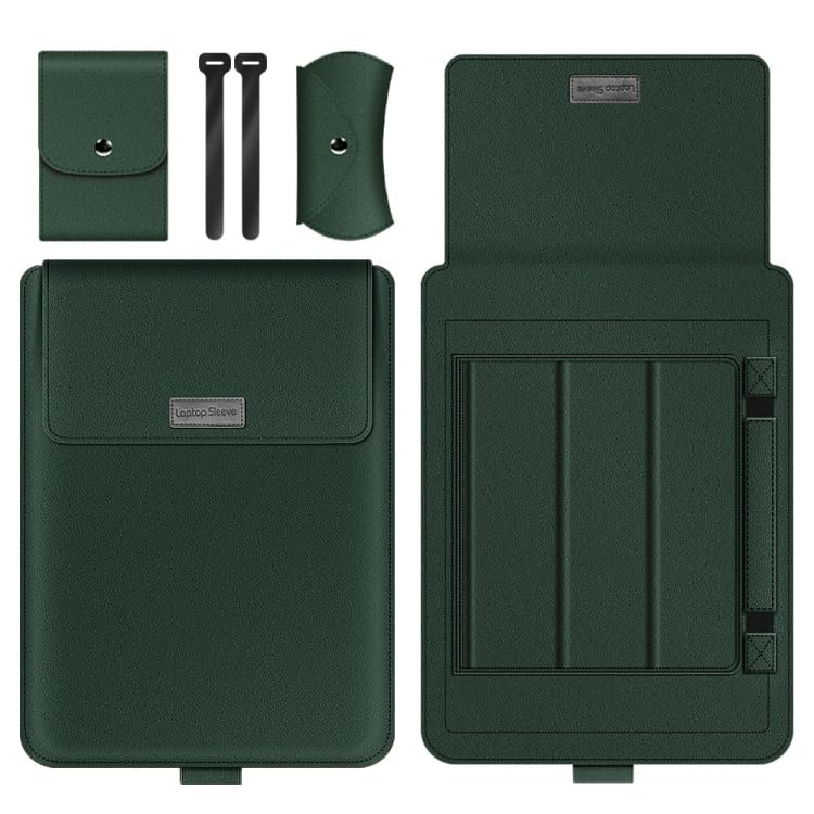 Image of TechTrendz Premium 3 in 1 Multifunction Slim PU Leather Laptop Sleeve Bag for MacBook Neo 13 inch (A18 Pro Chip,2026) A3404, Laptop Cover Bag 11-14 Inch (with Integrated Mouse Pad) - Dark Green