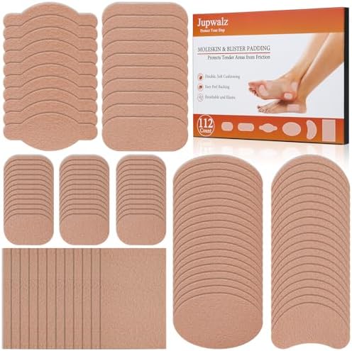 Jupwalz 112 Sheets Moleskin for Blister, 6 Shapes Mole Skin Patch...