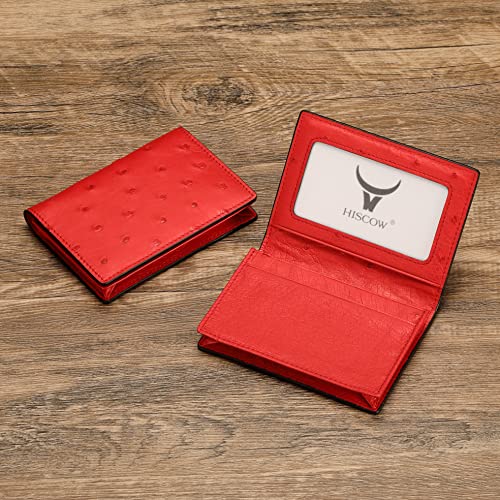 Image of HISCOW Full Grain Leather Business Card Holder Case | Minimalist EDC wallet, gusset holds 25 cards, ID window, fits folded bills, bifold profile, premium gifts for men & women