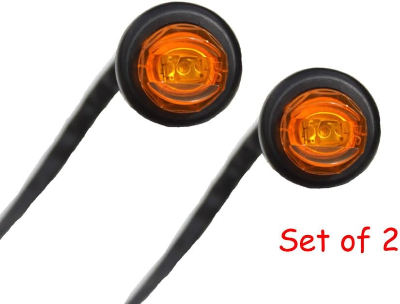 Pair Of 3/4" Amber Round Mini LED Bullet Lights - Side Marker / Clearance Lights For Truck Trailer