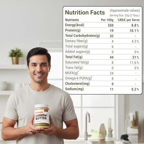 Image of Pintola Cashew Butter 1kg - All Natural Cashew Butter, Gluten Free & Cholesterol Free,Unsweetened for Bread Spreads, Made with Fresh Cashews, Source of Fiber & Protein (Pack of 2)