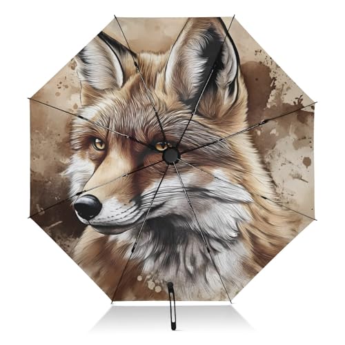 Parapluie compact anti-UV de 46 pouces Fox Retro Art automatique
