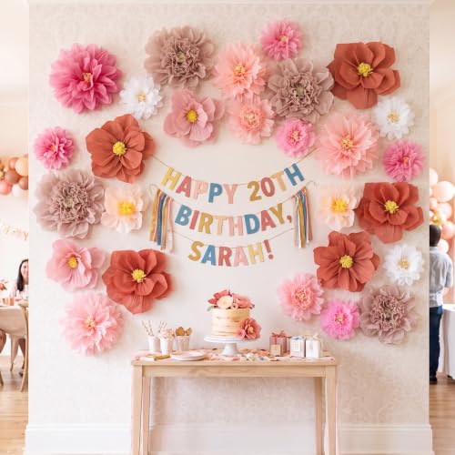 Image of Cholemy 24 Pcs Tissue Paper Flowers, Crepe Paper Flowers Decorations 8 inch 10 inch 12 inch for Wedding Party Baby Bridal Shower Carnival Party Birthday Nursery Wall Decor (Dusty Pink,Peach)