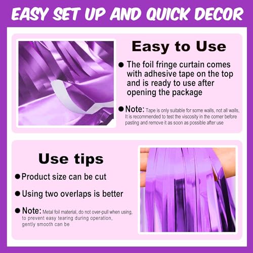 Image of 3 Pack Light Purple Foil Fringe Curtains Backdrop, 3.28 x 9.8 Ft Metallic Streamers Tinsel Curtains Background for Photo Booth, Birthday, Halloween, Christmas, Thanksgiving, New Year Party Decorations