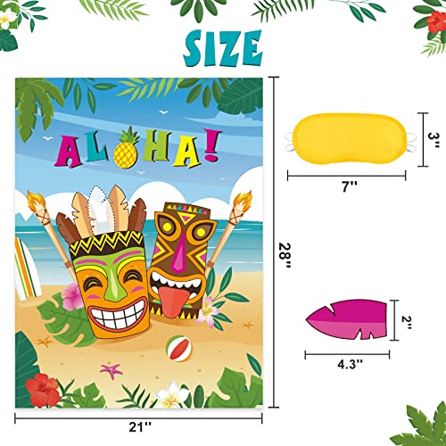 Image of WERNNSAI Hawaiian Party Game - Pin The Feather on The Tiki Hawaiian Party Decorations Luau Pin Games 21'' x 28'' Aloha Poster with 24 Pcs Stickers for Summer Tropical Beach Pool Activities